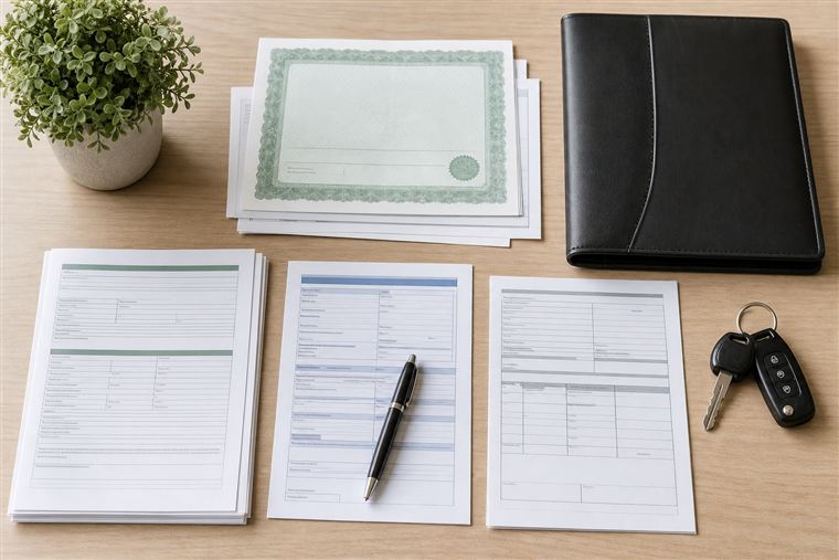Documentos de licenciamento sobre a mesa